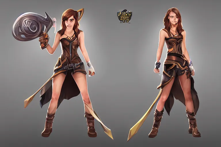 Image similar to Emma Watson in League of Legends as champion. Digital Art. Legendary Skin.