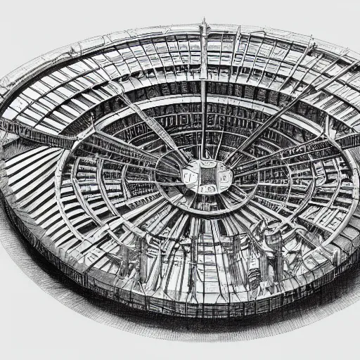 Image similar to hyper detailed architectural drawing of a panopticon