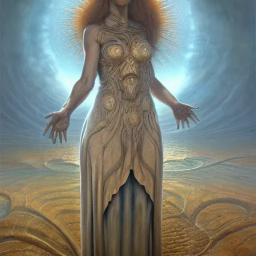 Image similar to The portal priestess by Tomasz Alen Kopera and Salvador Dali and moebius, impressive perspective, masterpiece, 8k, dynamic lighting, Highly Detailed, trending on artstation