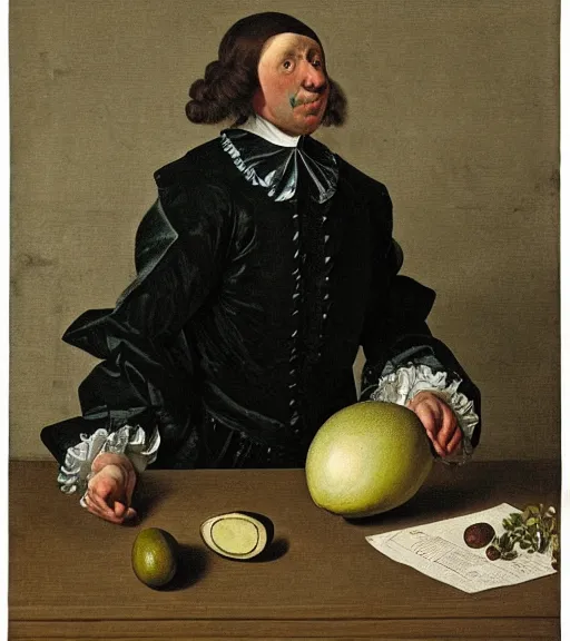 Image similar to Elegant avocado man at night, artwork by Pieter Claesz