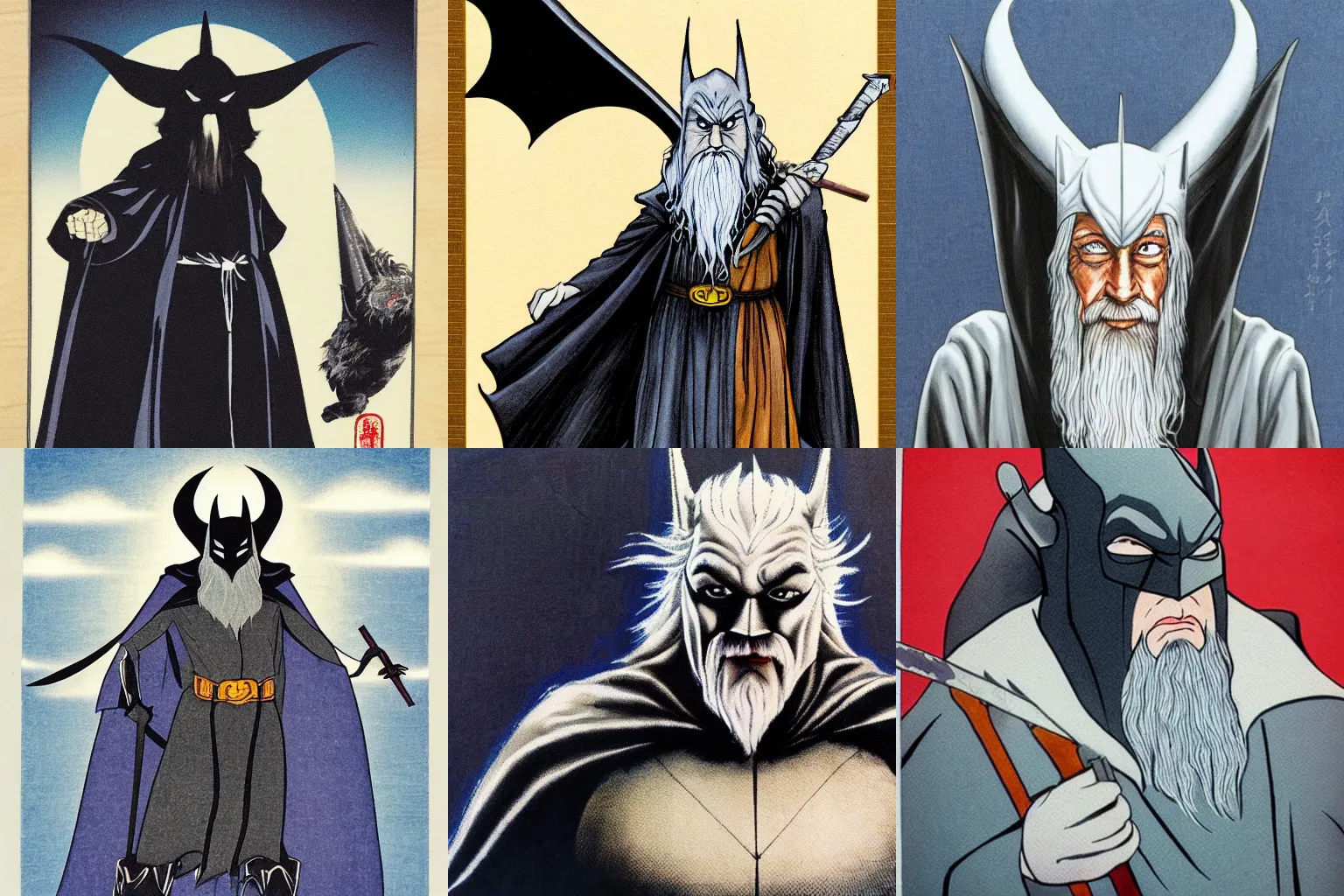 Prompt: portrait photo of Gandalf Batman, traditional japanese art