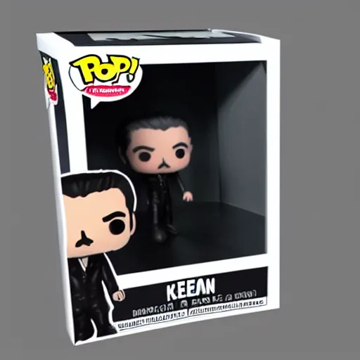 Image similar to a 3d render of keanu reeves as a funko pop, studio lighting, grey background