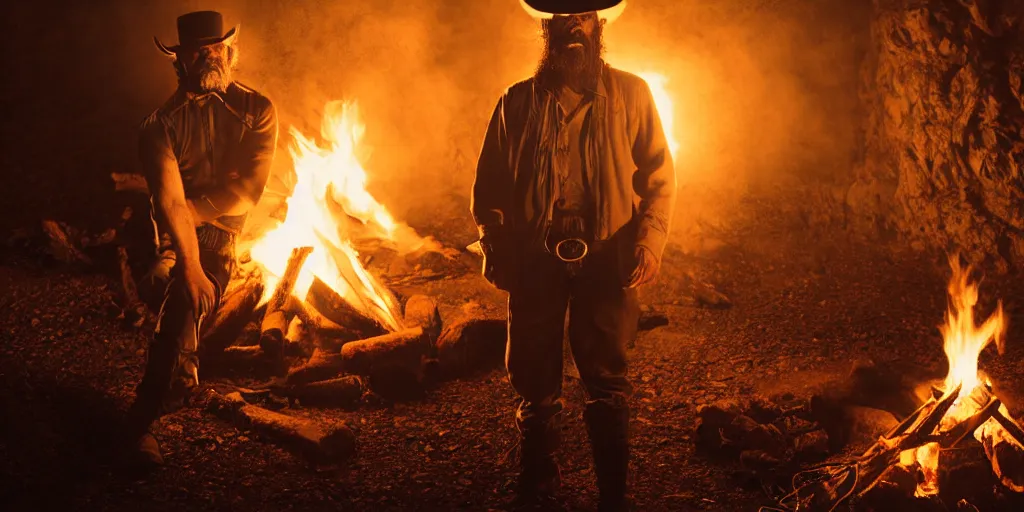 Prompt: portrait of rugged bandit cialien murphy in the old west, handcuffed bound by shackles at a campfire, volumetric lighting, cinematic, dark, grim