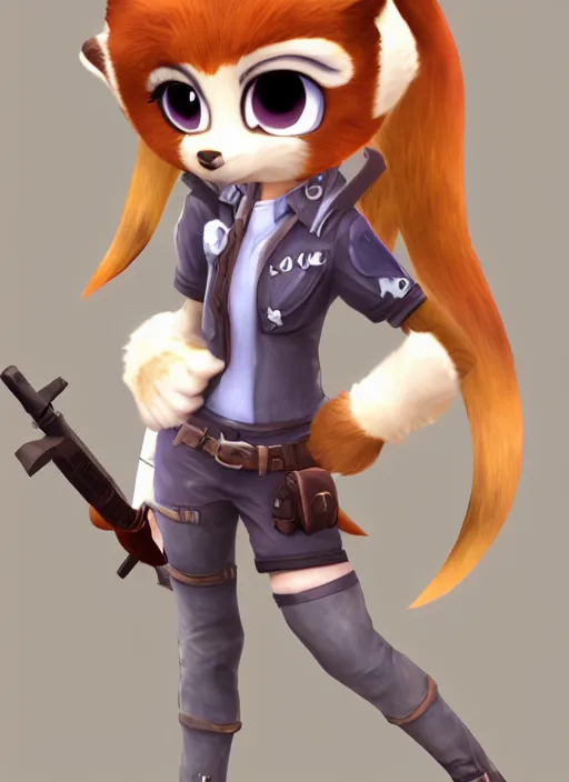 Image similar to female furry mini cute style, character adoptable, highly detailed, rendered, ray - tracing, cgi animated, 3 d demo reel avatar, style of maple story and zootopia, maple story gun girl, fox from league of legends chibi, soft shade, soft lighting