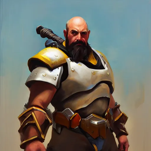 Prompt: greg manchess portrait painting of duncan man - at - arms as overwatch character, medium shot, asymmetrical, profile picture, organic painting, sunny day, matte painting, bold shapes, hard edges, street art, trending on artstation, by huang guangjian and gil elvgren and sachin teng