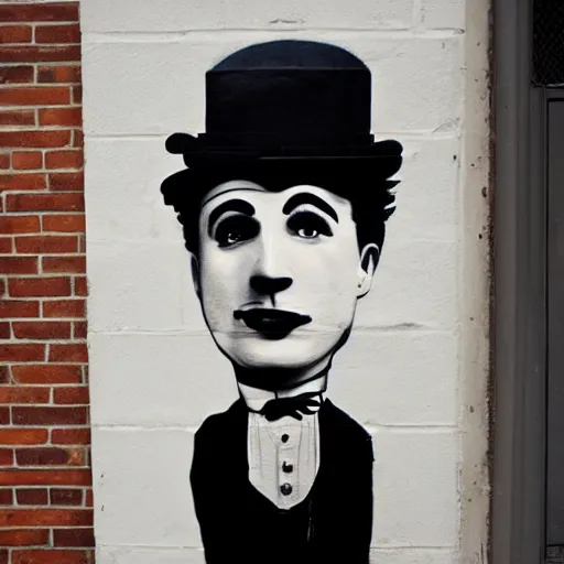 Image similar to Street-art portrait of Charlie Chaplin in style of Swoon