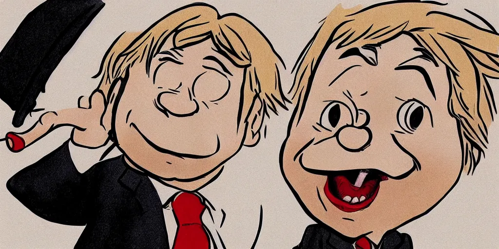 Prompt: boris johnson as the disney version of pinocchio, with a long nose, in the style of kim jung gi