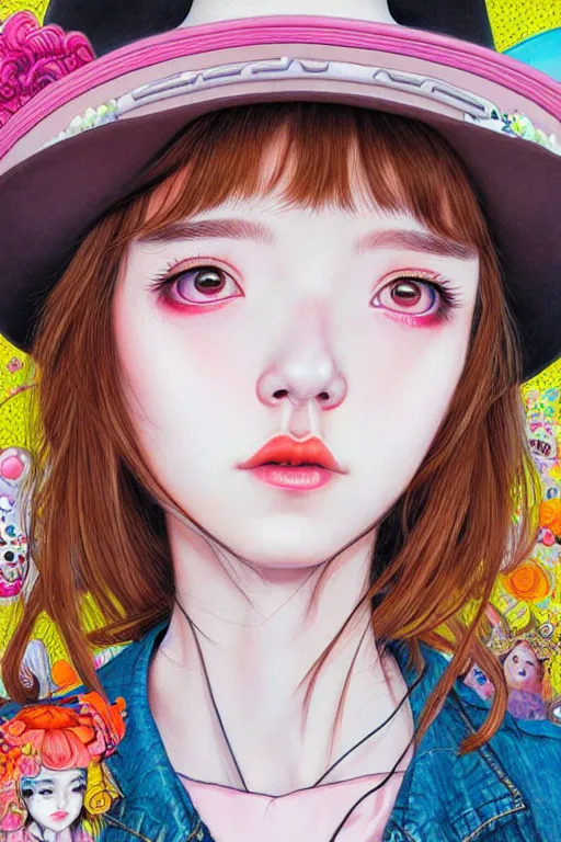 Image similar to girl wearing cowboy hat, style of yoshii chie and hikari shimoda and martine johanna, highly detailed