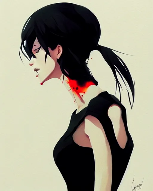 Image similar to a ultradetailed beautiful panting of a stylish woman wearing a black dress, by conrad roset, greg rutkowski and makoto shinkai, trending on artstation