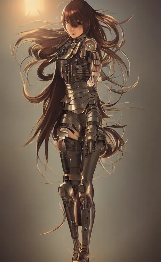 Image similar to girl, fused legs jet engines, cyborg, vintage clothing, anime style, long hair, hair down, symmetrical facial features, from arknights, hyper realistic, 4 k, rule of thirds, extreme detail, detailed drawing, trending artstation, hd, d & d, realistic lighting, by alphonse mucha, greg rutkowski, sharp focus, backlit