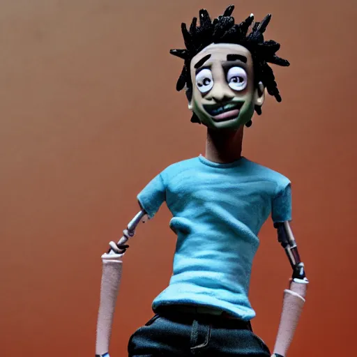 Image similar to a cartoon claymation full body sculpture of Playboi Carti, in the style of Robot Chicken