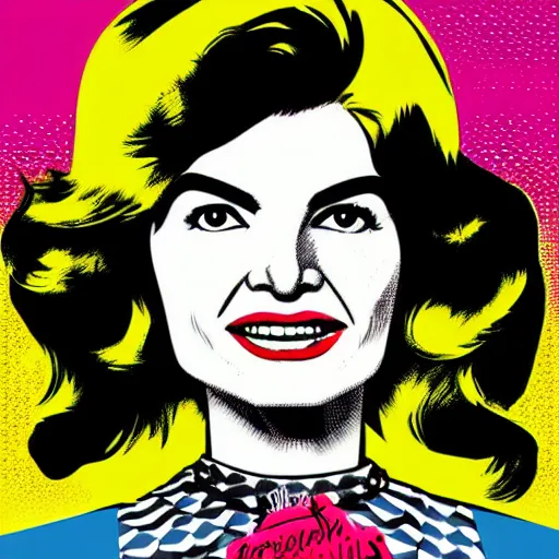 Image similar to individual jacqueline kennedy portrait fallout 7 6 retro futurist illustration art by butcher billy, sticker, colorful, illustration, highly detailed, simple, smooth and clean vector curves, no jagged lines, vector art, smooth andy warhol style