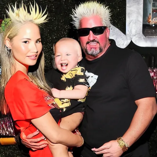 Image similar to olivia munn and guy fieri holding their baby