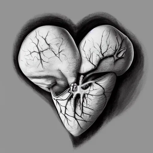 Prompt: a painting of a broken heart, anatomically realistic heart, the background is white, in the style of Philip Sun on ArtStation and Parag Lavande on ArtStation, 4k,