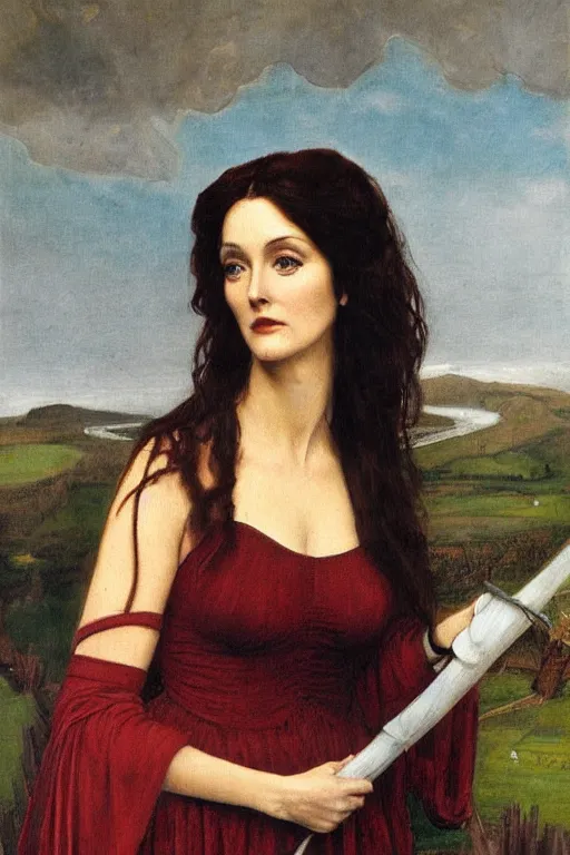 Image similar to a pre raphaelite painting of lynda carter by dante gabriel rossett