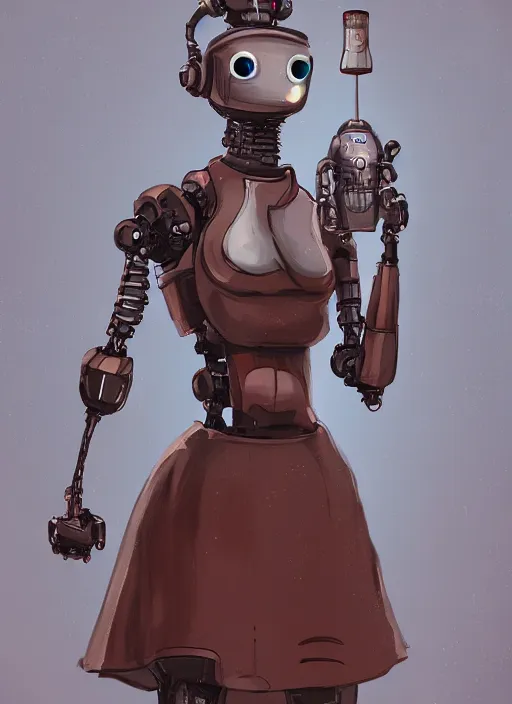 Image similar to a robot wearing a maid dress, full body shot, highly detailed, digital painting, artstation, concept art, smooth, sharp focus, illustration