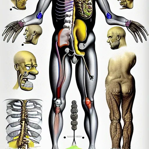 Image similar to homer simpson anatomy by ernst haeckel, masterpiece, vivid, very detailed