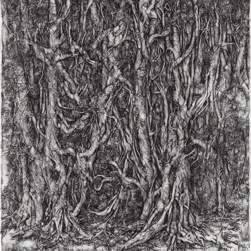 Prompt: leshen from wither 3, dark atmosphere, faded out colors, highly detailed muted colors, highly detailed illustration by albrecht durer, fine art sketch