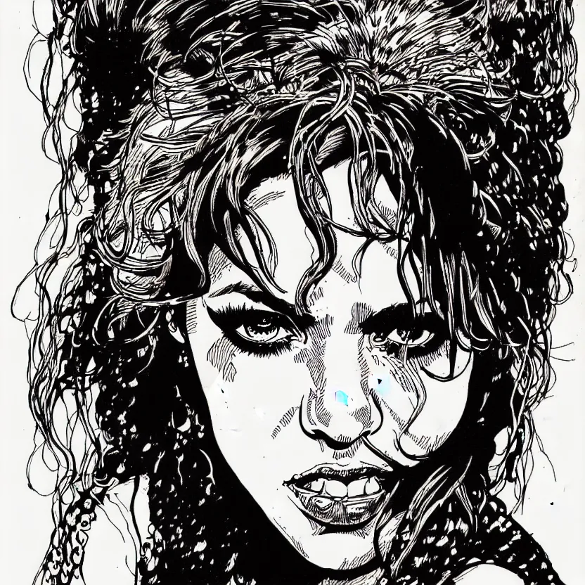 Image similar to portrait of shakira in the style of marc silvestri pen and ink drawing, high detail