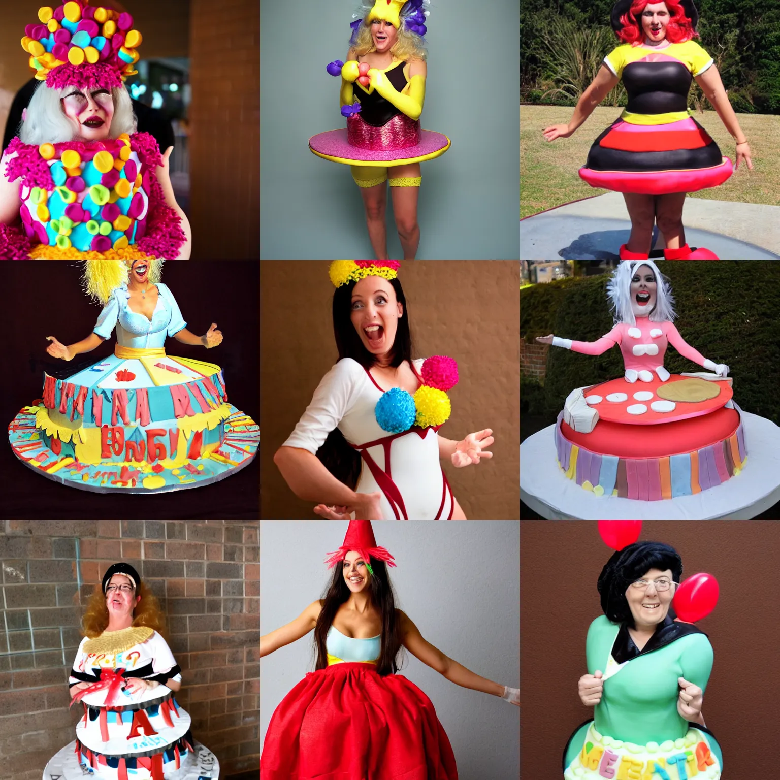 Prompt: woman in a cake costume