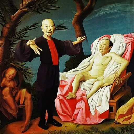 Prompt: Lee Kuan Yew emerging from a cocoon, renaissance style