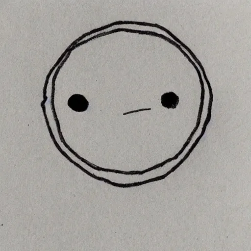 Image similar to primitive drawing of smiling circle face with red eyes thumb up. Сhild drawing picture