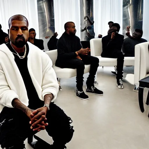 Image similar to photo of Kanye West sitting in a room with mirrors surrounding him