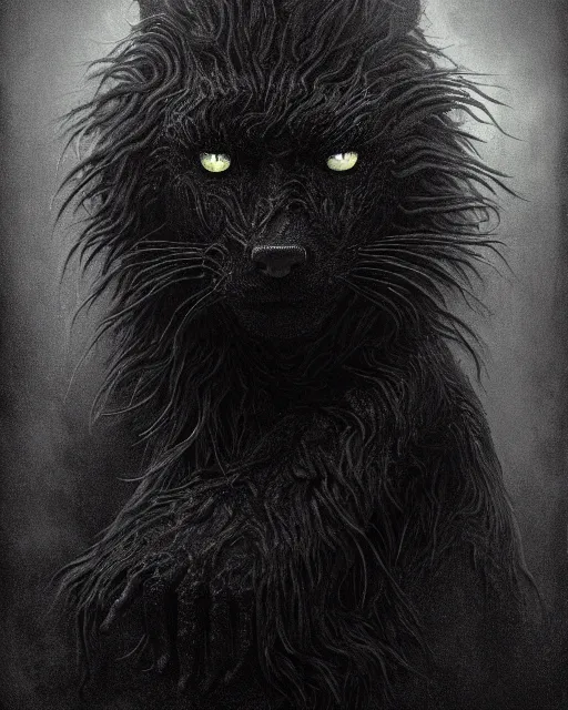 Prompt: a portrait of black furry shadow nightmare monster made of black smoke, surrounded by black, illustration, dramatic lighting, soft details, painting oil on canvas, art nouveau, octane render, HDR, 4k, 8k, HD, by Edmund Blair Leighton, Brom, Charlie Bowater, trending on artstation, Tom Bagshaw, faces by otto Schmidt