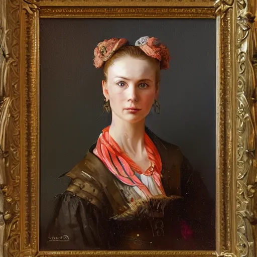 Image similar to portrait of an dutch woman ( 3 5 ) from holland in 2 0 2 1, an oil painting by ross tran and thomas kincade