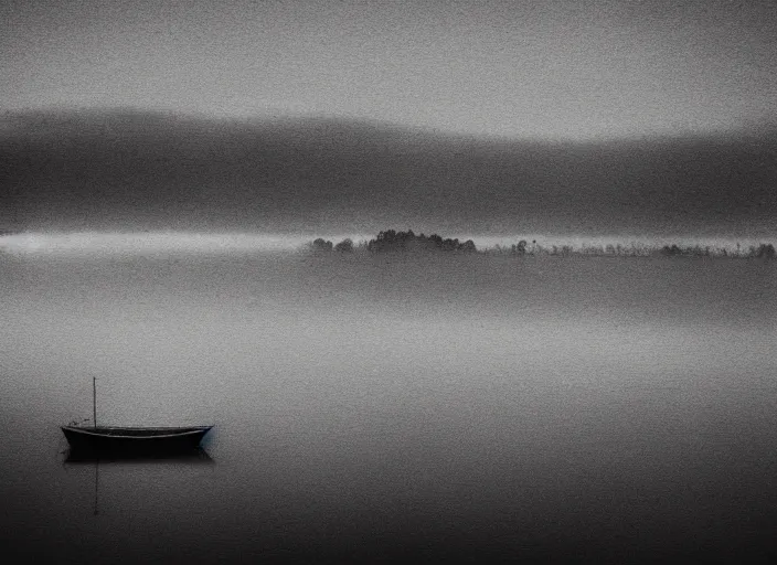 Prompt: boat, mist, lomography photo effect, monochrome, noise grain film