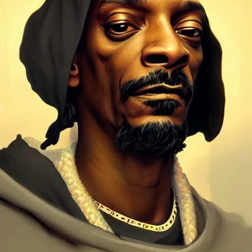 Image similar to Snoop dog , highly detailed, digital painting, artstation, concept art, sharp focus, illustration, art by greg rutkowski and alphonse mucha