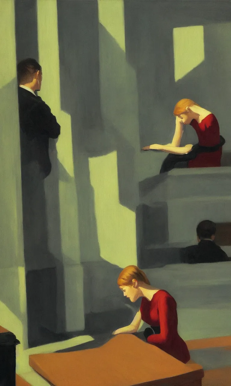 Prompt: an edward hopper style painting of an android