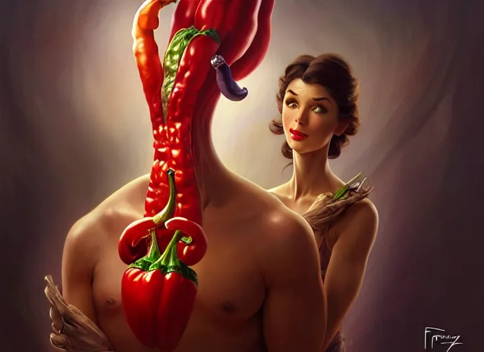 Image similar to anthropomorphic pepper doctor, diffuse lighting, fantasy, hospital background, intricate, elegant, highly detailed, lifelike, photorealistic, digital painting, artstation, illustration, concept art, smooth, sharp focus, art by frank frazetta and marco bucci and loish and rossdraws and artgerm and alphonse mucha