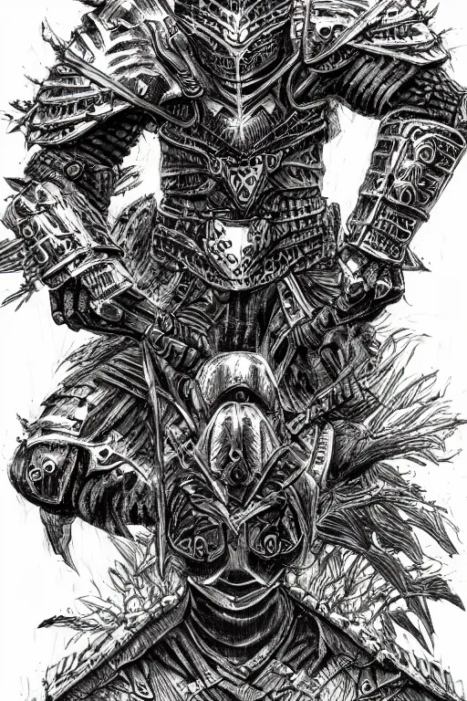 Prompt: human warrior wearing tree themed armour, symmetrical, highly detailed, digital art, sharp focus, trending on art station, kentaro miura manga art style