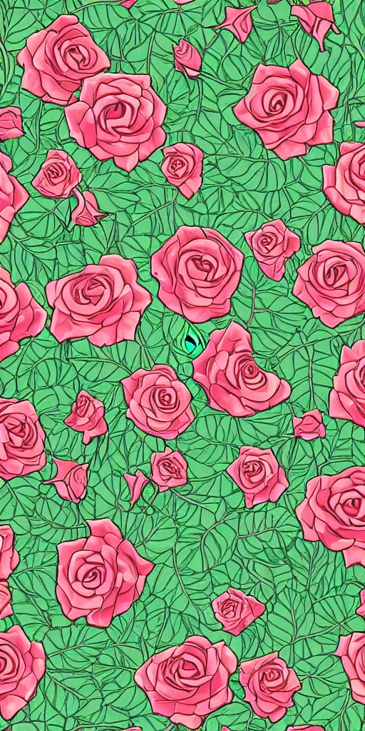 Image similar to seamless pattern of beautiful roses with leaves and throns, colourful, symmetrical, repeating 35mm photography