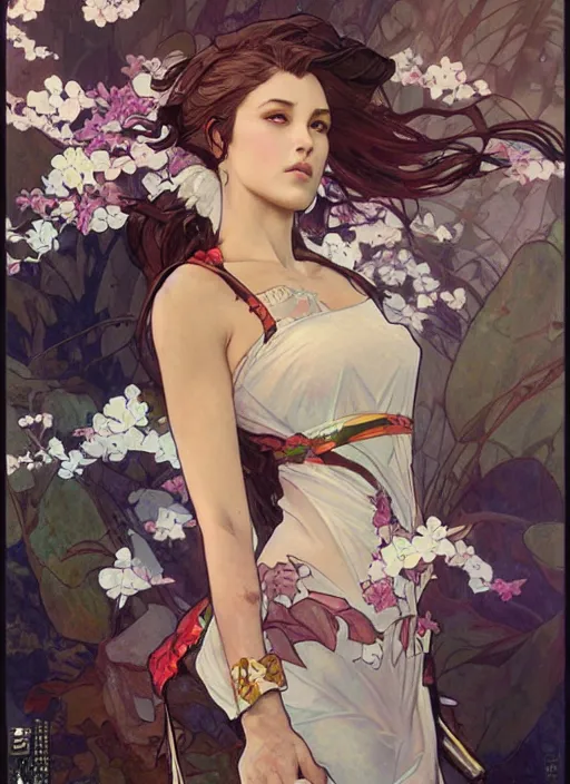 Image similar to rock m sakura, painting by artgerm and greg rutkowski and alphonse mucha