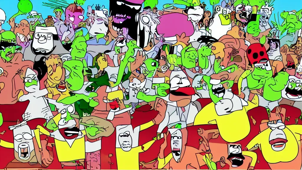 Prompt: A still from an episode of Aqua Teen Hunger Force (2004), high quality screenshot, photoshop collage, Adult Swim