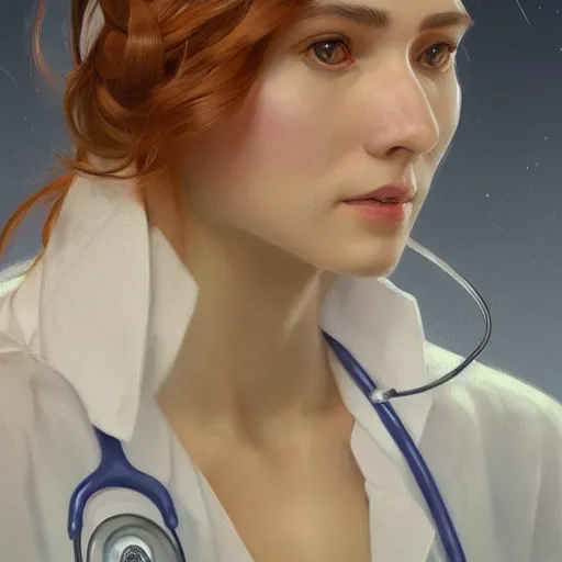 Image similar to portrait of a person named 9iJk11NHVN as a doctor, highly detailed, digital painting, artstation, concept art, sharp focus, illustration, art by artgerm and greg rutkowski and alphonse mucha