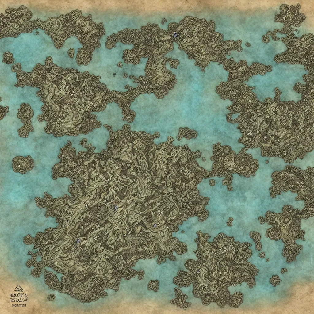 Image similar to detailed fantasy map, cartography, art by devon rue, swllsword maps, critical role, wotc, roll 2 0, dndbeyond, godsfall, fantasy, world, bright, sharp focus, smooth, sharpened