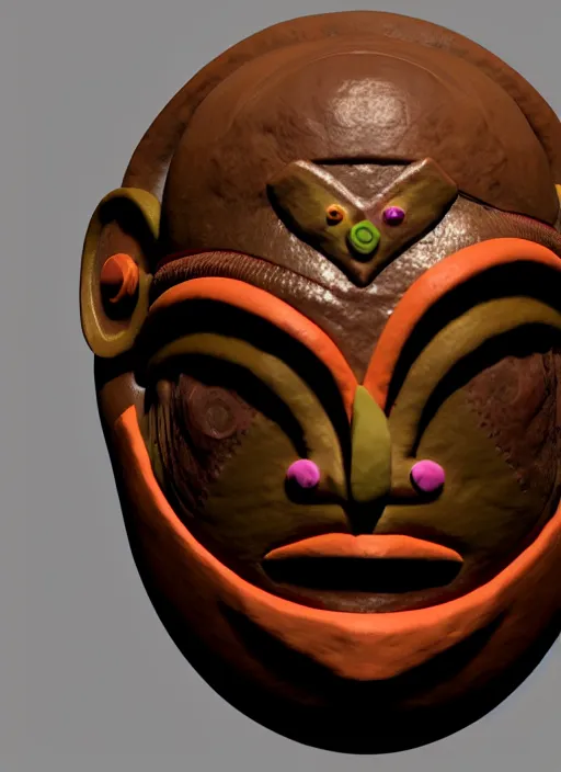 Image similar to tribal maya mask made out of playdough, zbrush, 3 d, 8 k, unreal engine, octane render, hyper quality