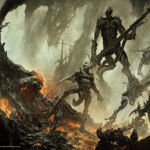 Prompt: jazz quartet in hell, intricate detail, royo, vallejo, frazetta, giger, whealan, hd, unreal engine,