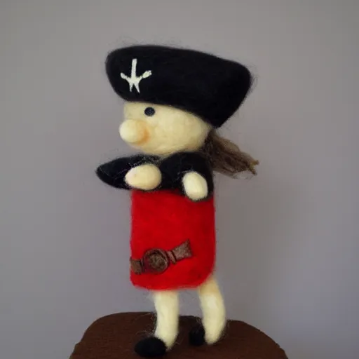 Image similar to a needle felted cartoon ish pirate, needle felting art.