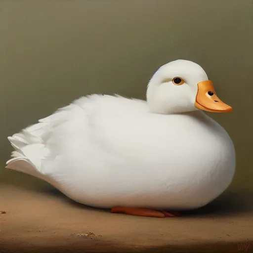 Image similar to cute white round duck, 4 k oil on linen by wlop, artgerm, andrei riabovitchev, nuri iyem, james gurney, james jean, greg rutkowski, highly detailed, soft lighting 8 k resolution