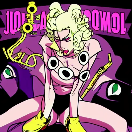 Image similar to Lady Gaga in the style of Jojo’s Bizarre Adventure manga style, jojo cover art, Jojolion art style, Steel Ball Run art style, Illustrated by Hirohiko Araki