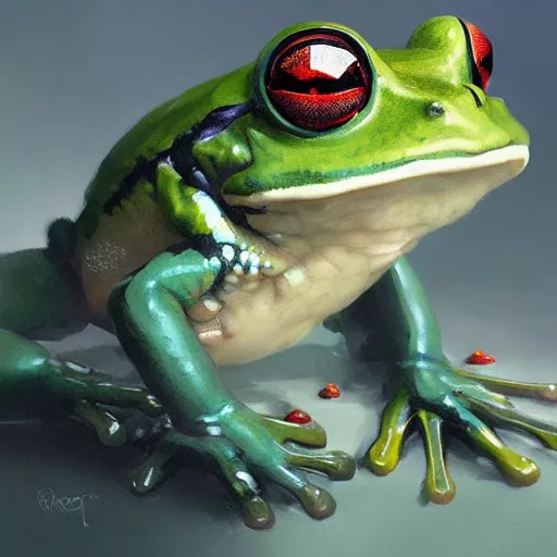 Image similar to frog wearing hockey uniform, intricate, sharp focus, illustration, highly detailed, digital painting, concept art, matte, art by ruan jia and wlop and greg rutkowski, masterpiece