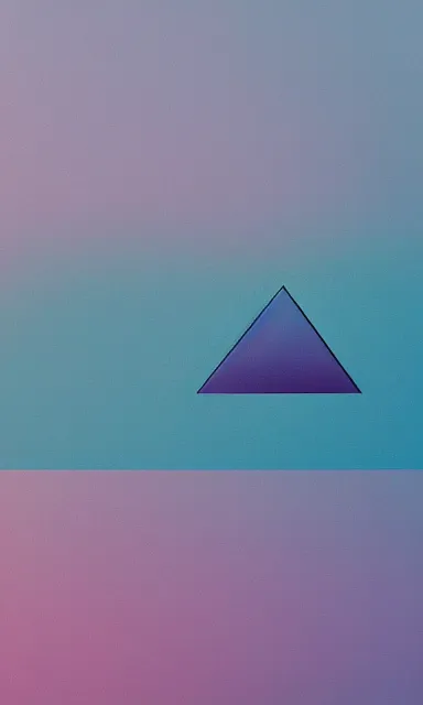 Image similar to inverted! triangle rising out of a serene ocean, calm tones, muted tones, pink, blue, lilac, smooth gradient, album cover, minimalist, expressionist