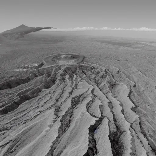 Image similar to view from helicopter of Volcano, matte painting