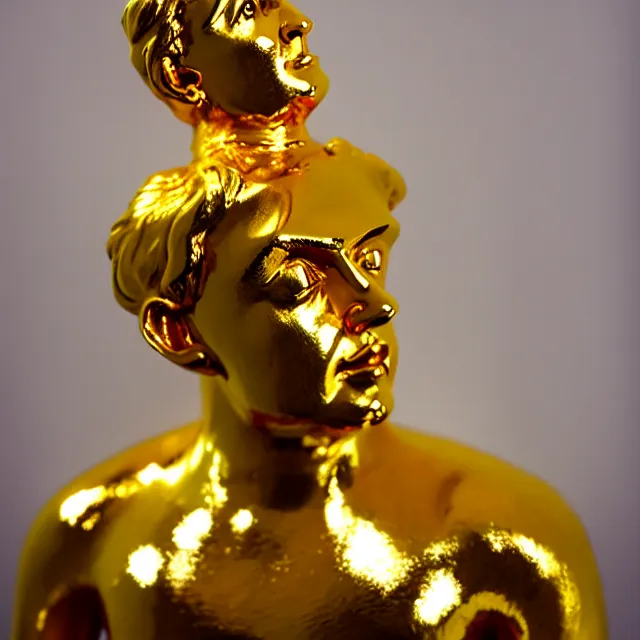 Prompt: shiny luxurious gold statue of cowardly idiot