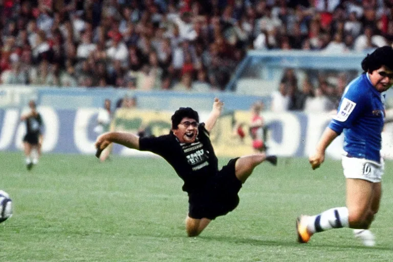 Prompt: diego maradona scoring a goal, the goal keeper is a capybara