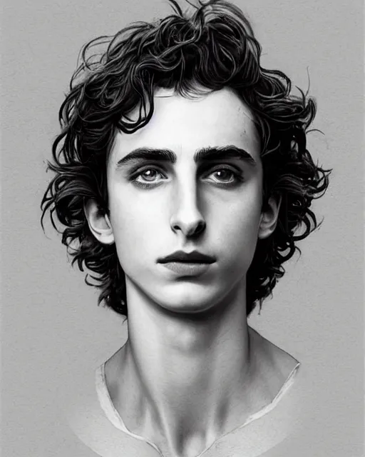 Image similar to beautiful paul atreides timothee chalamet with a three day beard, emperor of the known universe, completely blue eyes, perfect dramatic and dark portrait insanely detailed, concept art, deep focus, intricate, highly detailed, digital painting, artstation, matte, sharp focus, illustration, art by greg rutkowski and alphonse mucha, low angle, dominant eye